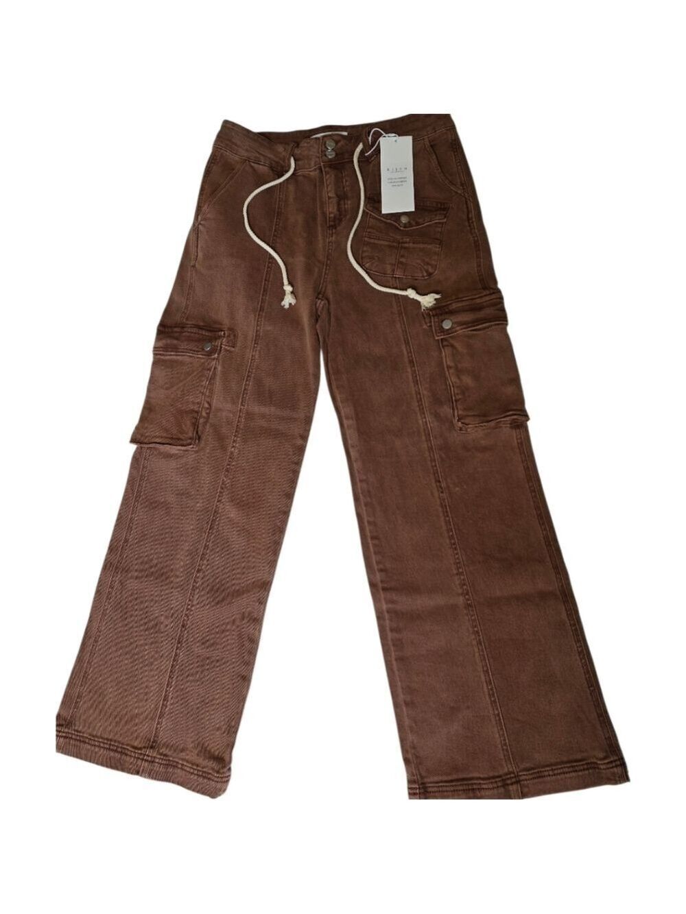 NWT Risen Espresso Brown Cargo Jeans High Rise Straight Leg Utility Size 15